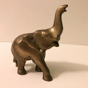 Vintage Brass Elephant Trunk Up Animal 4.75 Inch Tall  Figurine Decor